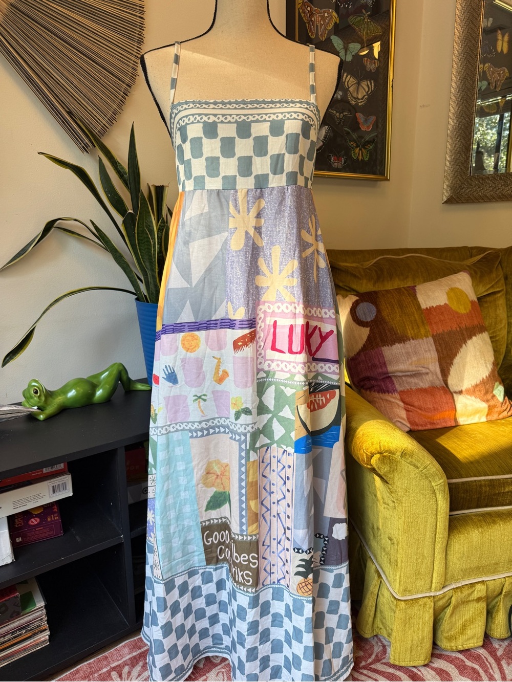 Santorini vibes graphic flowy a line maxi summer Sundress - Picture 3 of 6